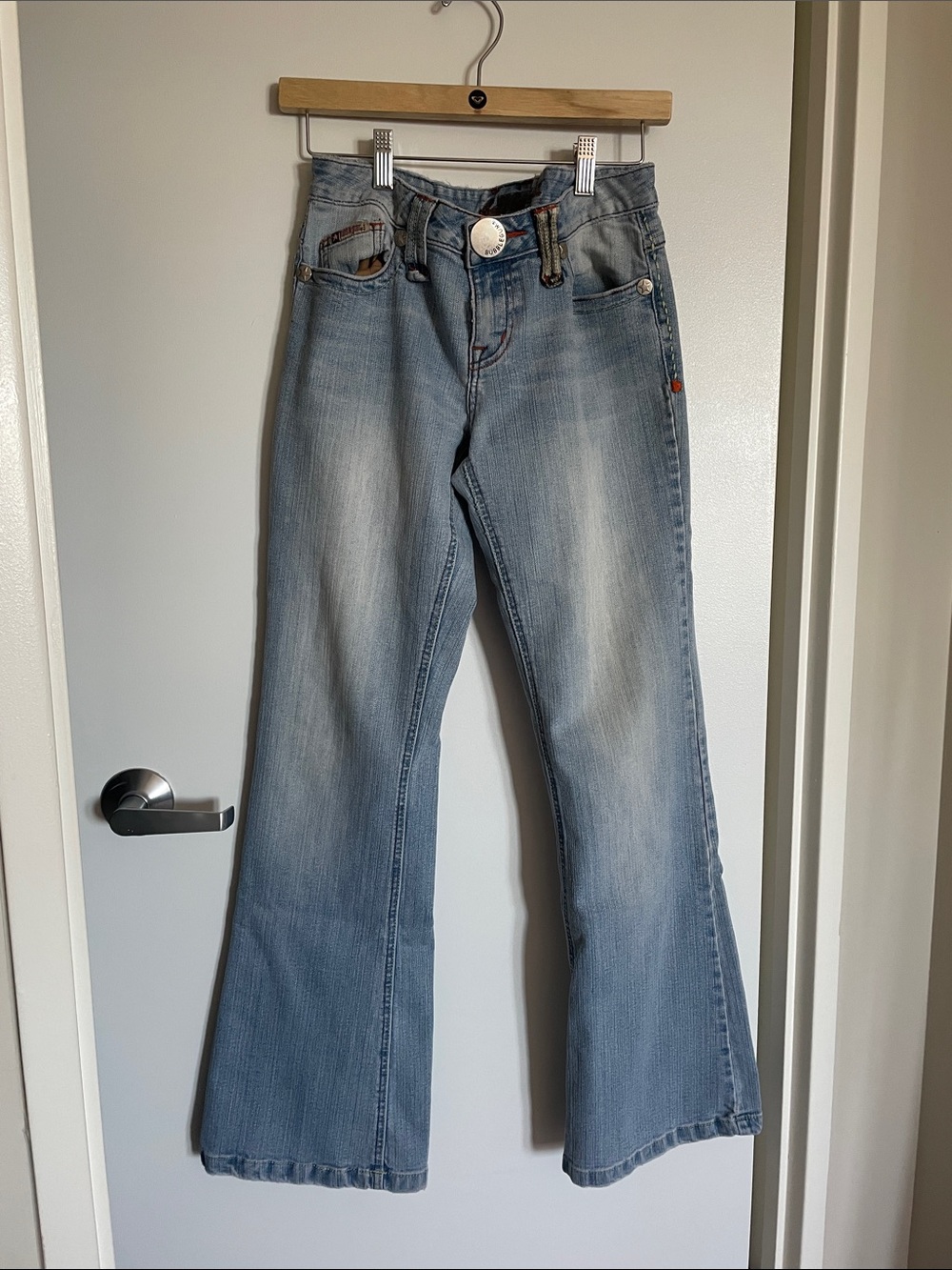 Vintage Bubblegum Light Blue Low-Rise Flare Jeans